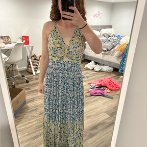 Floral Halter Maxi Dress - Yellow and Blue